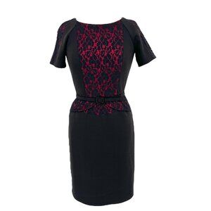 David Meister Black Red Lace A-Line Short Sleeve Dress Size 2